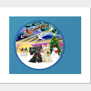 "Christmas Magic" with Two Scottish Terriers Posters and Art